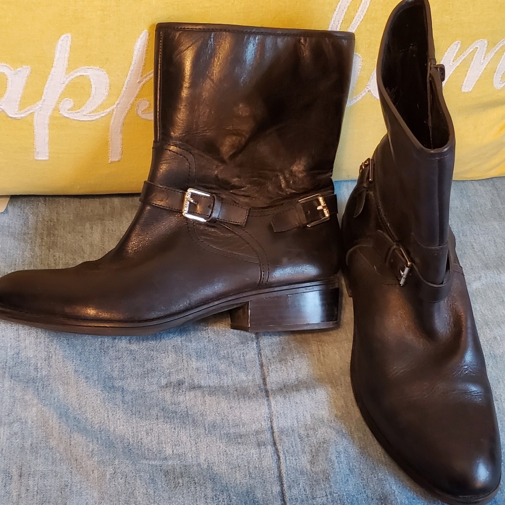 Ralph Lauren Black Leather Mid Calf Boots